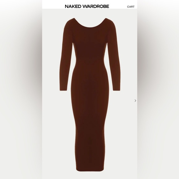 Naked Wardrobe Backless Dress Chocolate Brown Small Sexy Soft Longsleeve Stretch - Picture 10 of 13